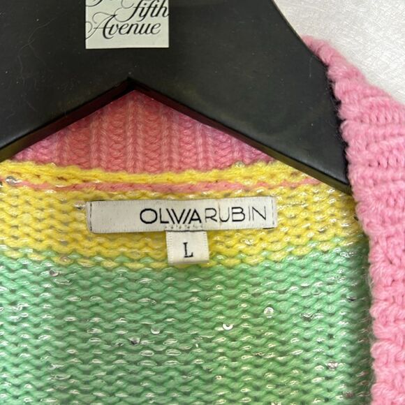 Olivia Rubin Rainbow Sequin Stripe Mika Cardigan L - Picture 3 of 5